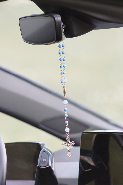 Auto Rosenkranz - Blau Silber