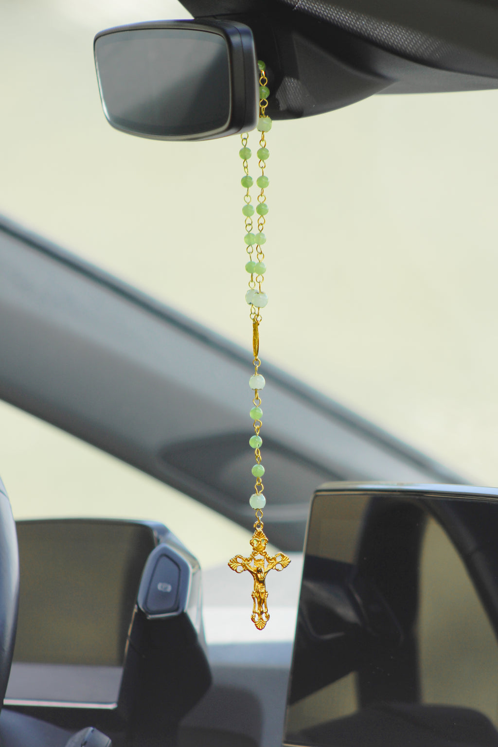 Auto Rosenkranz - Grün / Gold
