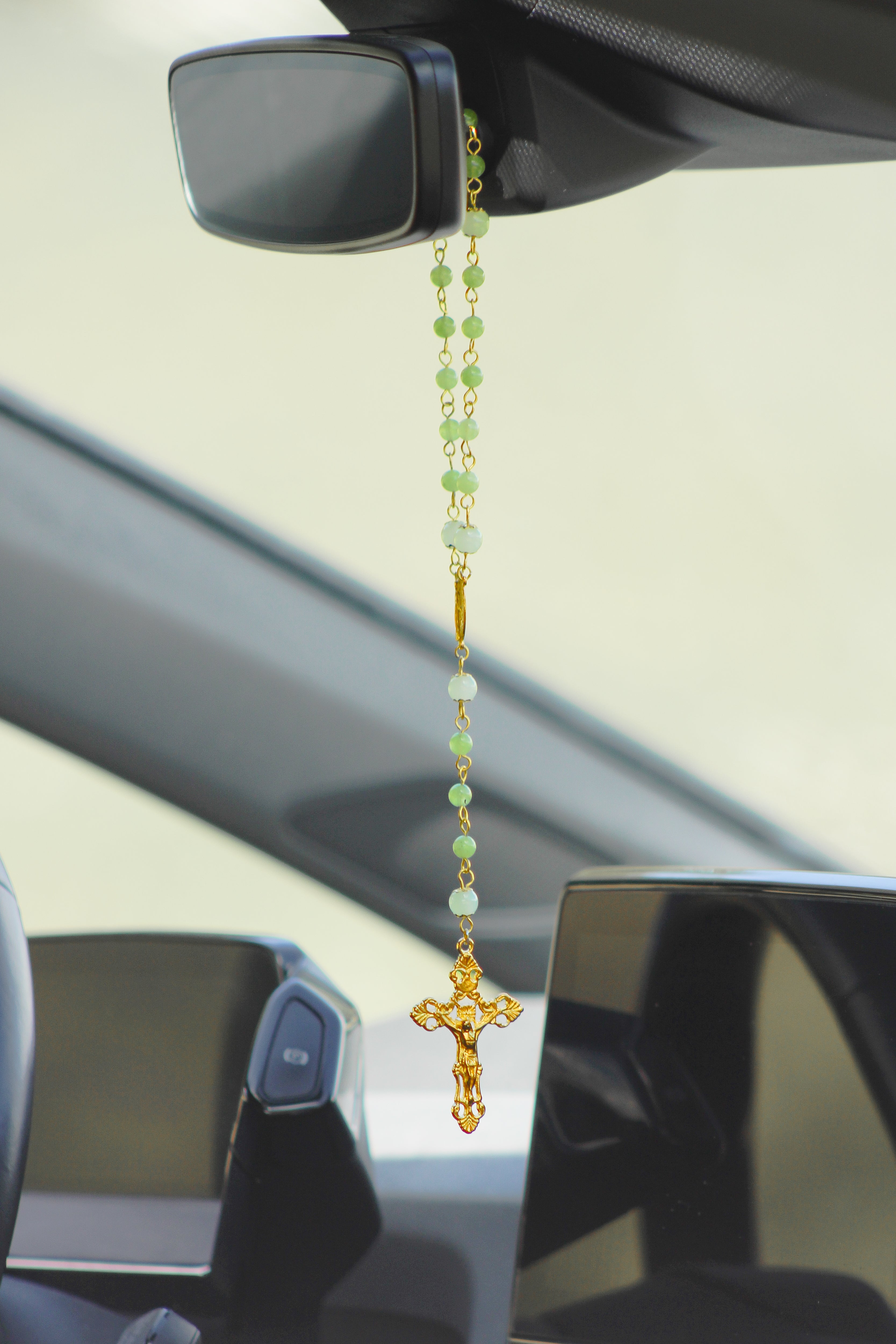Auto Rosenkranz - Grün / Gold