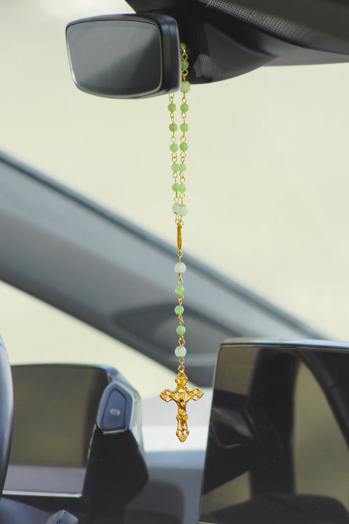 Auto Rosenkranz - Grün / Gold