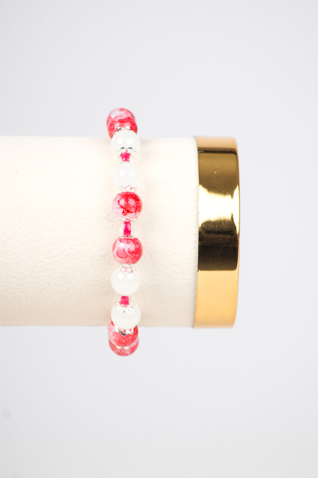 Armband - Rot Weiß / Silber