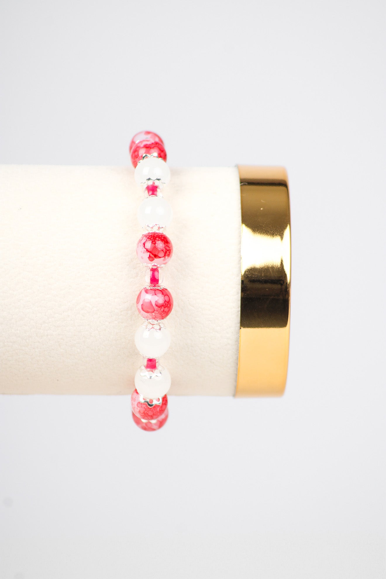 Armband - Rot Weiß / Silber